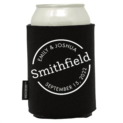 Koozie® Slab Serif Circular Wedding Drink Cooler