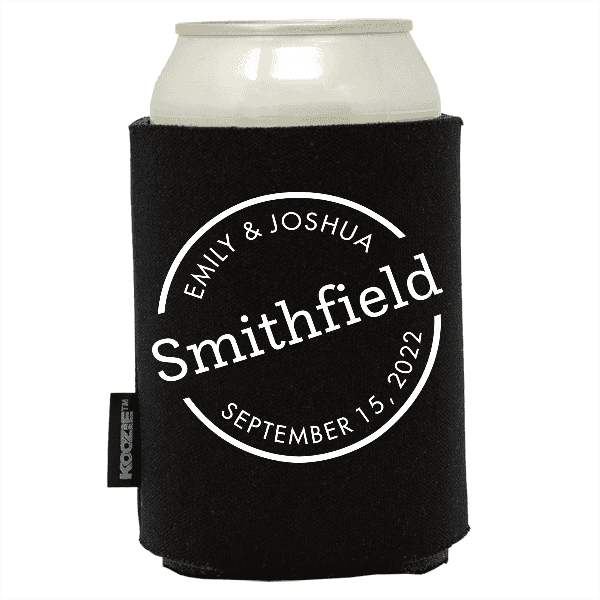 Koozie® Slab Serif Circular Wedding Drink Cooler