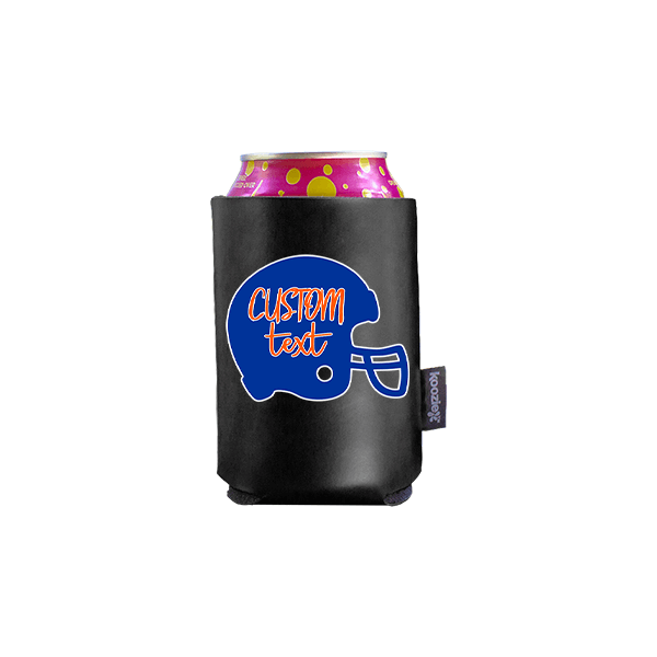 Koozie® Custom Text with Helmet Vegan Leather Can Cooler | 1 Side