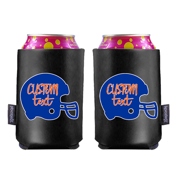 Koozie® Custom Text with Helmet Vegan Leather Can Cooler | 2 Sides