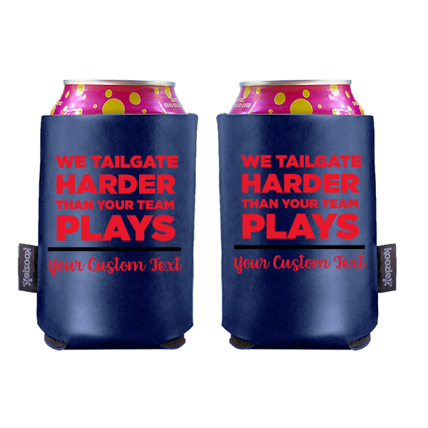 Koozie® We Tailgate Harder Vegan Leather Can Cooler | 2 Sides